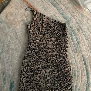 Cheetah print one shoulder dress